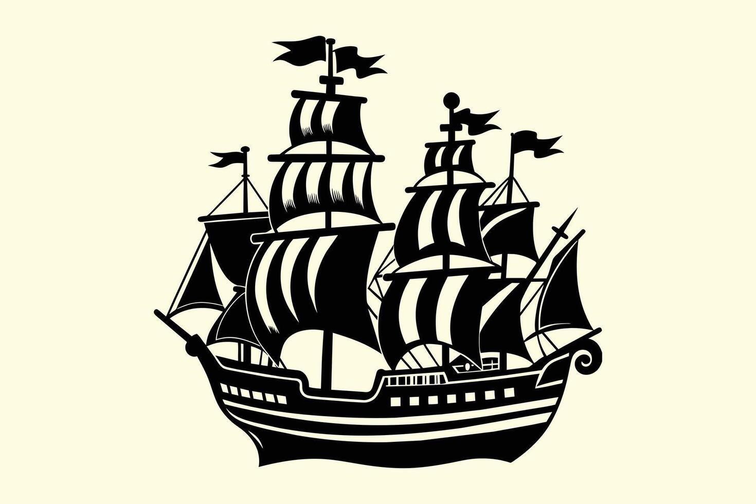 pirata nave illustrazione silhouette. vettore