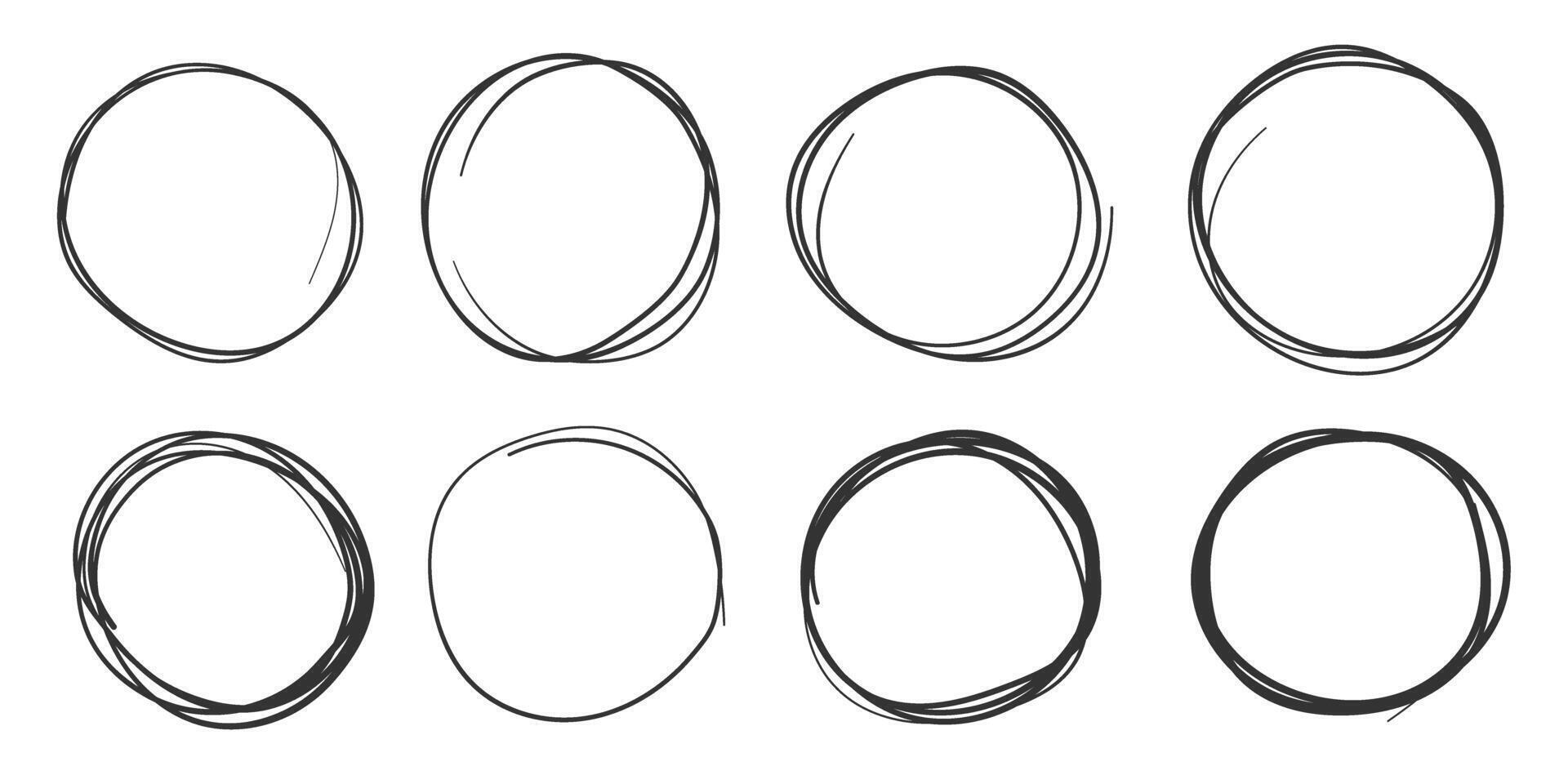 cerchio linea schizzo icona nel mano disegnato stile. circolare scarabocchiare scarabocchio illustrazione su isolato sfondo. matita o penna bolla cartello attività commerciale concetto. vettore