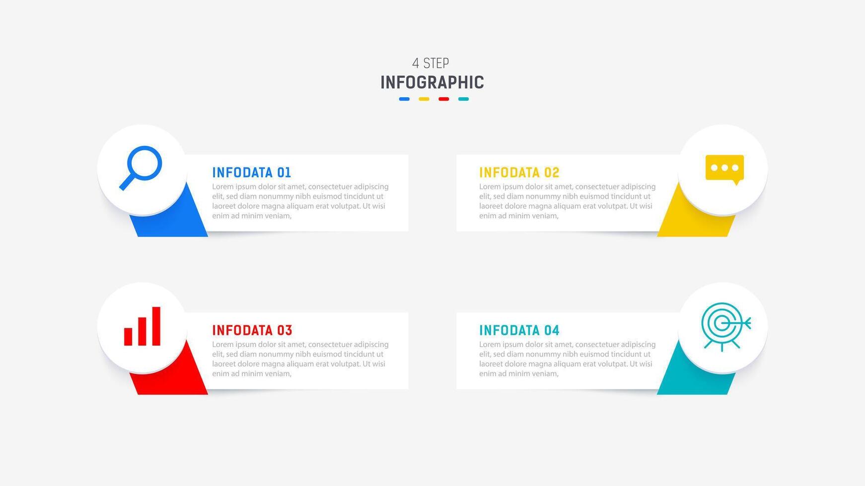 quattro passo Infografica elemento design modello per presentazione. processi diagramma e presentazioni fare un passo, flusso di lavoro disposizione, striscione, flusso grafico, Informazioni grafico illustrazione. vettore