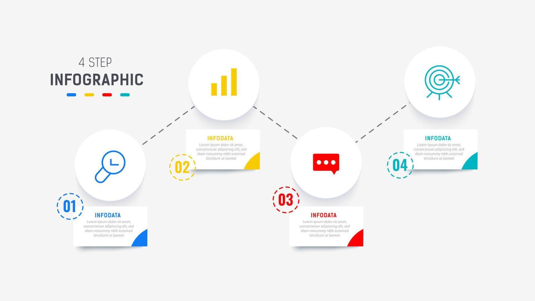 quattro passo Infografica elemento design modello per presentazione. processi diagramma e presentazioni fare un passo, flusso di lavoro disposizione, striscione, flusso grafico, Informazioni grafico illustrazione. vettore