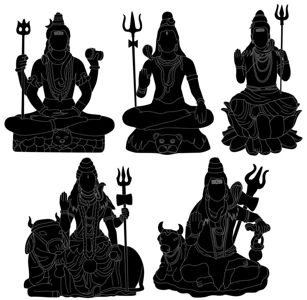 impostato signore shiva silhouette indù Dio icona. maha shivratri simbolo design vettore