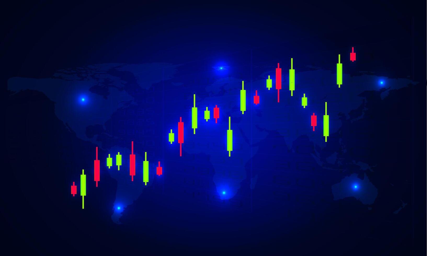 candeliere verde e rosso simbolo commercio con bar grafico con il carta geografica sfondo per azione digitale concetto finanziario vettore