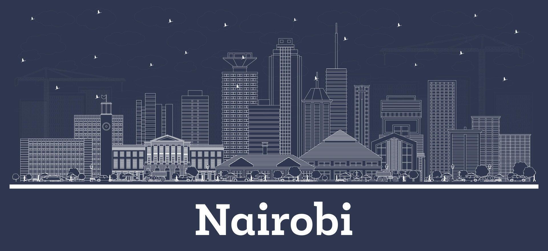 schema nairobi Kenia città orizzonte con bianca edifici. attività commerciale viaggio e concetto con moderno architettura. nairobi paesaggio urbano con punti di riferimento. vettore