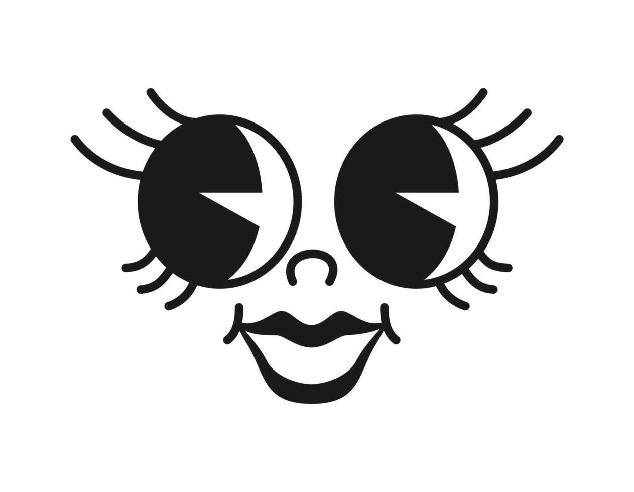 cartone animato comico Groovy viso, divertente retrò carino emoji vettore