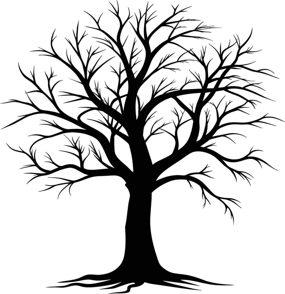 un' nero silhouette di un' spoglio albero vettore