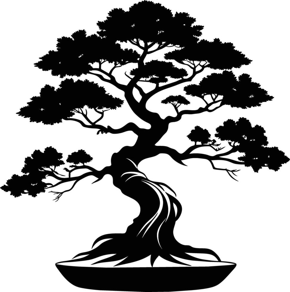 un' nero silhouette di un' Bonsai albero vettore