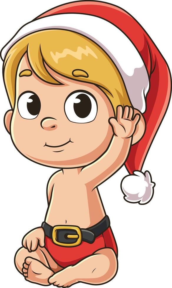 contento bambino ragazzo Santa agitando cartone animato disegno vettore