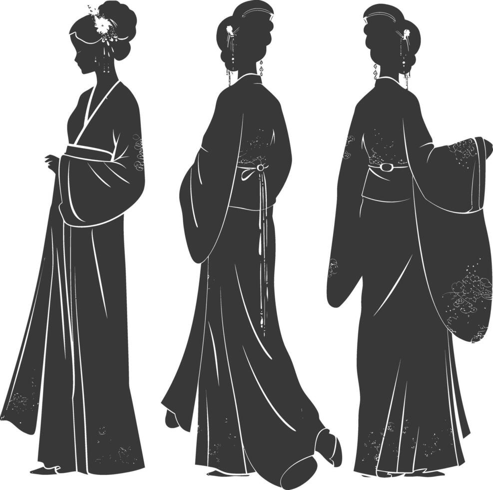 silhouette indipendente Cinese donne indossare hanfu nero colore solo vettore