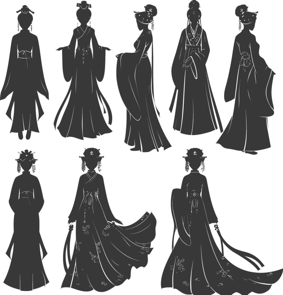 silhouette indipendente Cinese donne indossare hanfu nero colore solo vettore