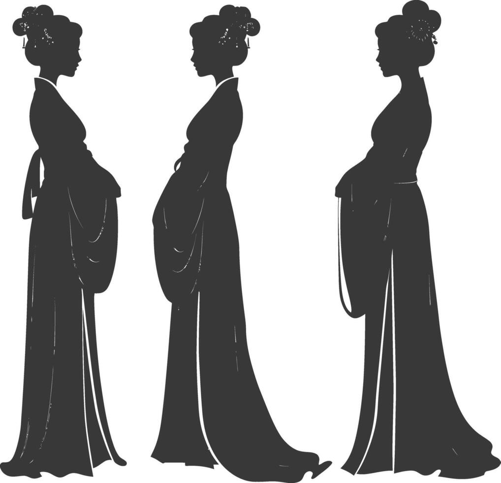 silhouette indipendente Cinese donne indossare hanfu nero colore solo vettore