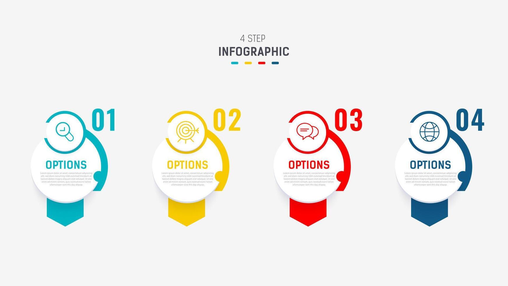 quattro passo Infografica elemento design modello per presentazione. processi diagramma e presentazioni fare un passo, flusso di lavoro disposizione, striscione, flusso grafico, Informazioni grafico illustrazione. vettore