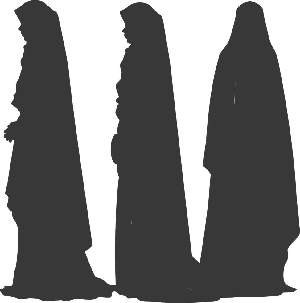 silhouette indipendente Emirates donne indossare abaya nero colore solo vettore