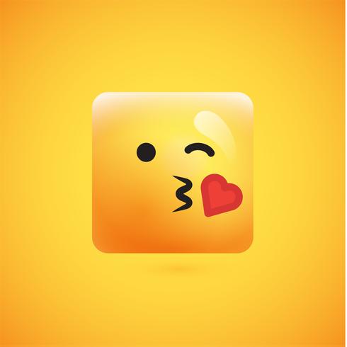 Alta emoticon gialla dettagliata dettagliata su un fondo giallo, illustrazione di vettore