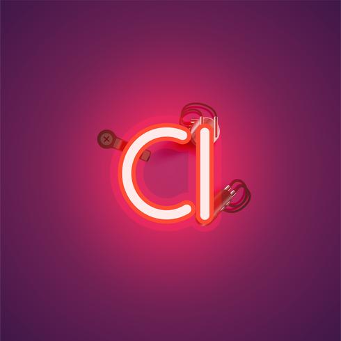 Carattere al neon realistico rosso con fili e console da un fontset, illustrazione vettoriale