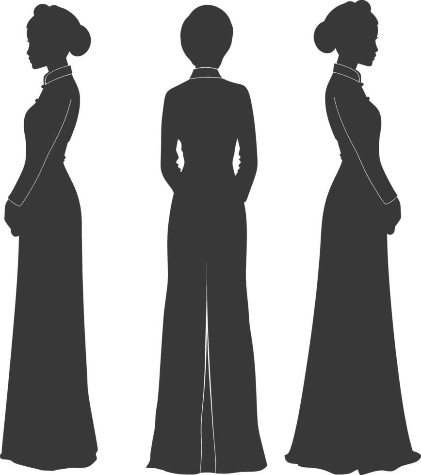 silhouette indipendente vietnamita donne indossare ao dai nero colore solo vettore