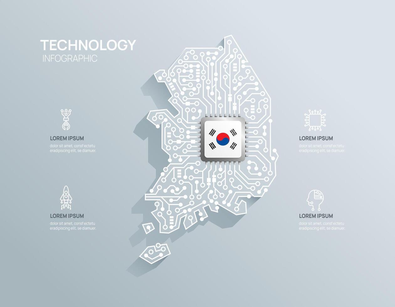 circuito patata fritta tavola semiconduttore tecnologia infografica. infograph circuito tavola Corea carta geografica forma concetto sfondo. illustrazione. vettore