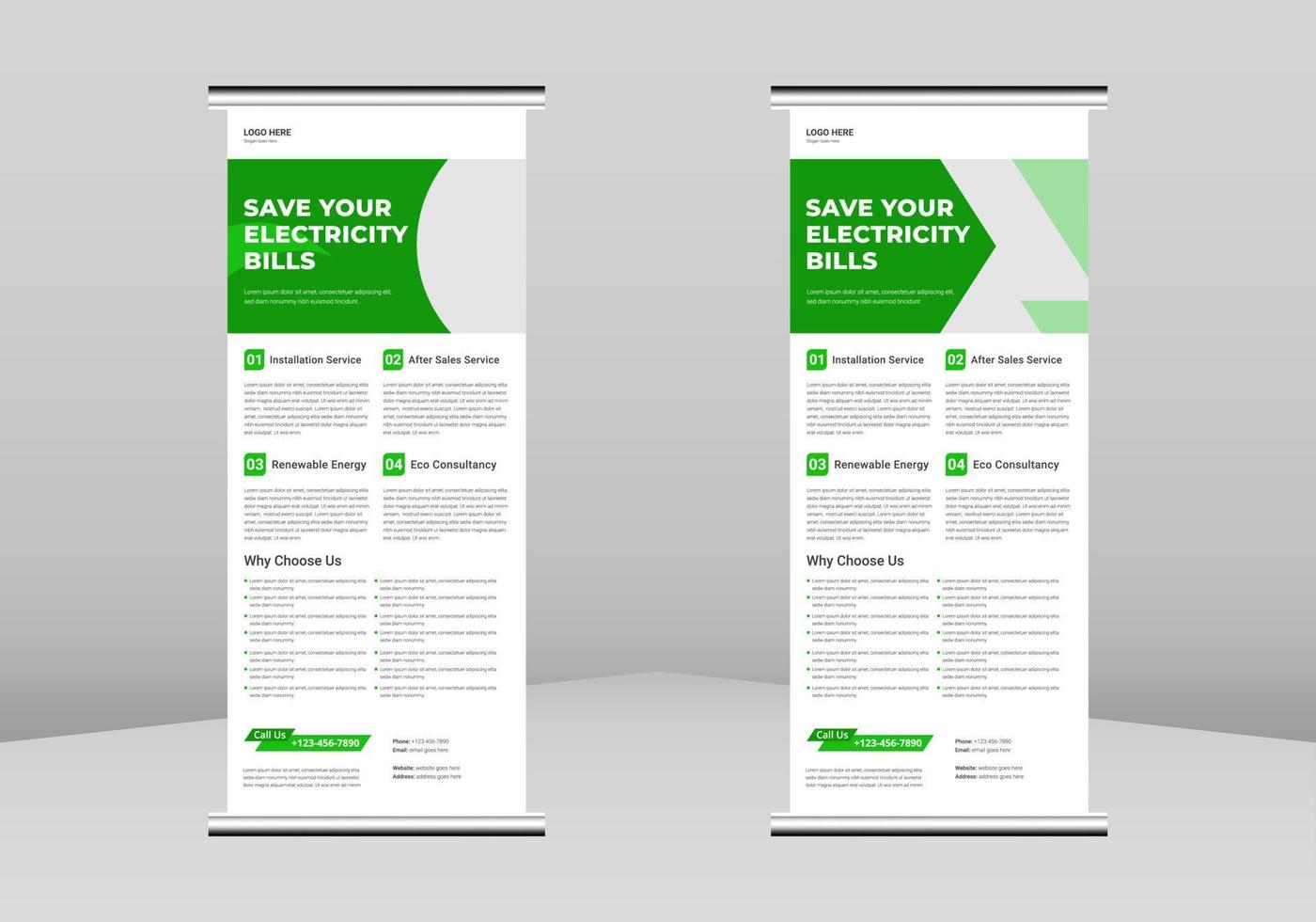 design di banner roll up a energia solare, vai ggreen modello di volantino roll up risparmia energia. modello di poster di energia solare. go ggreen save energy dl flyer, trend business roll up banner design vettore