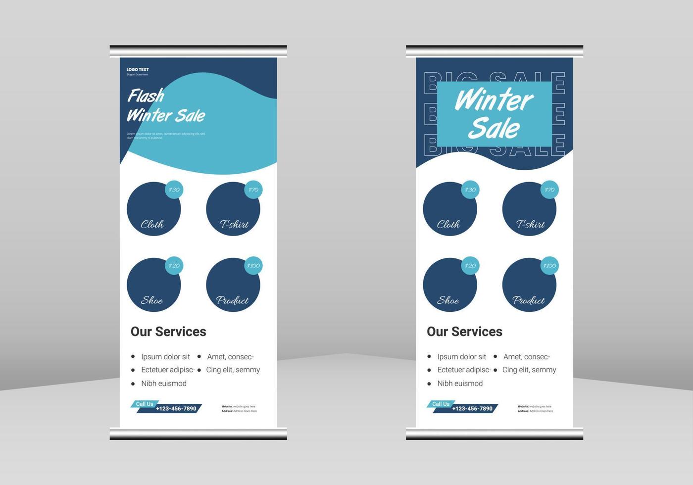 design banner roll up saldi invernali, modello di volantino roll up poster saldi invernali. modello del manifesto di vendita invernale. poster di saldi invernali dl flyer, trend business roll up banner design vettore