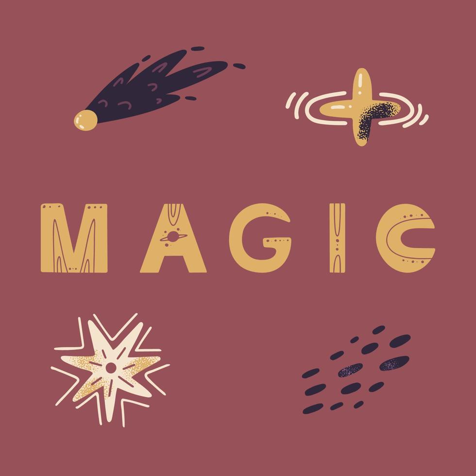 poster con scritte magic e planet. illustrazione vettoriale per poster, stampe e cartoline