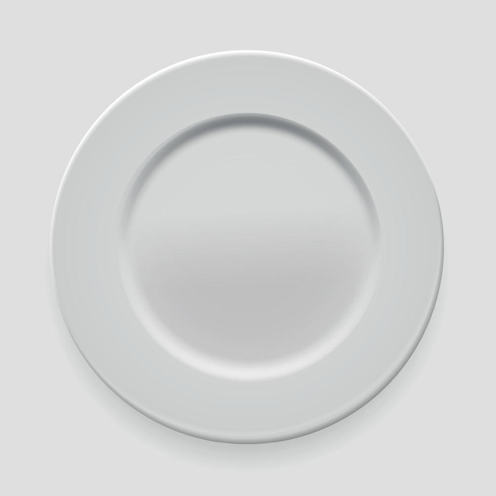 piatto rotondo bianco vuoto su sfondo chiaro per il tuo design. illustrazione vettoriale