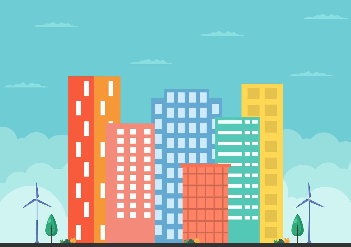 moderno paesaggio della città edifici e architettura immobiliare silhouette vettore sfondo illustrazione in linea semplice geometrica stile piatto