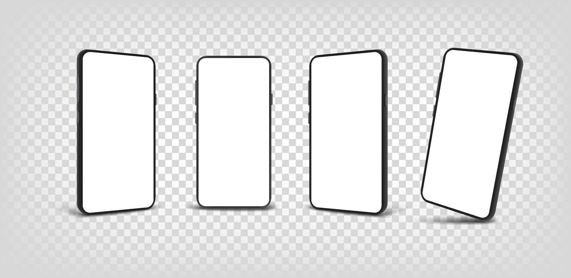 smartphone nero realistico con schermo vuoto. set di vettori a strati