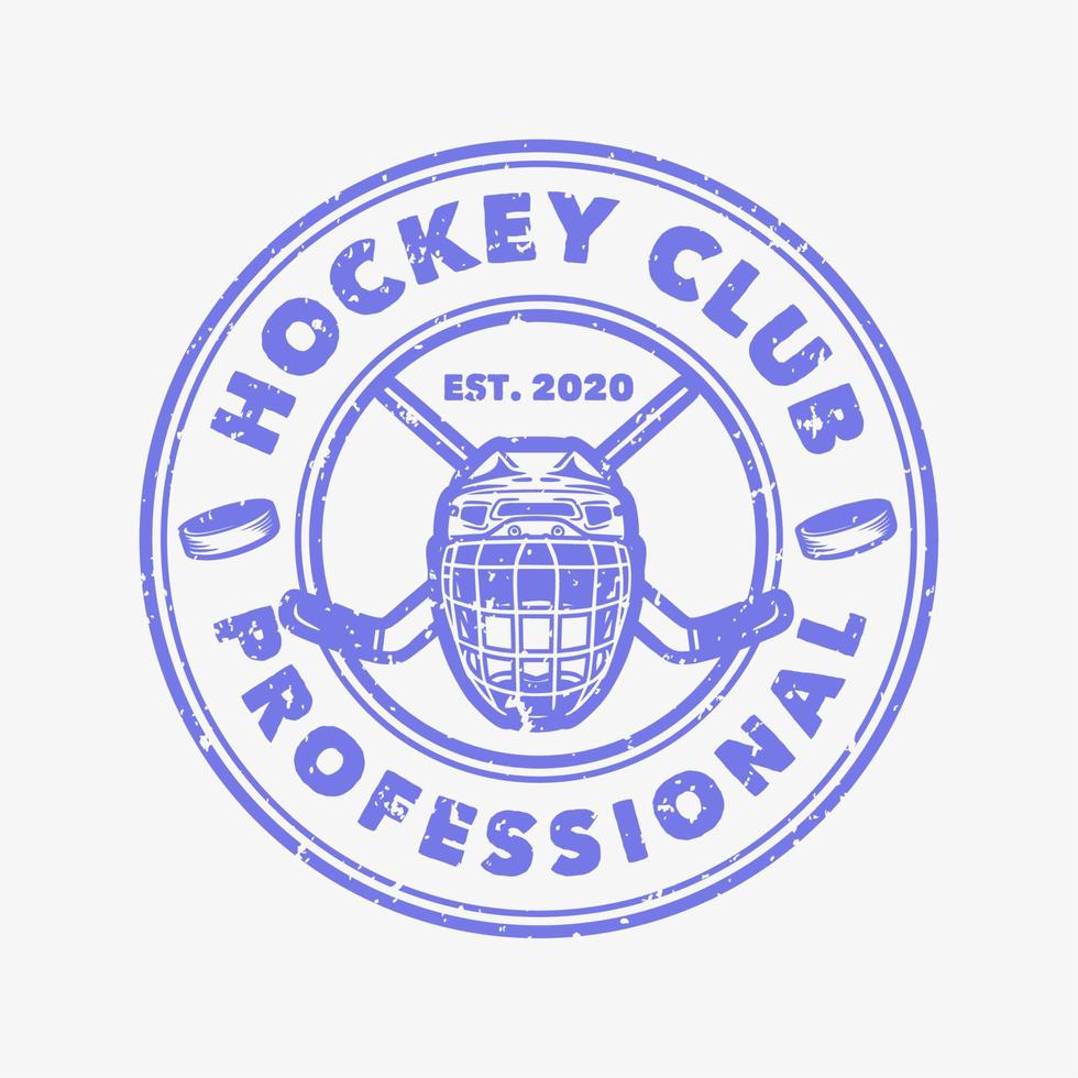 logo design hockey club professionale con doppia mazza da hockey e casco da hockey illustrazione vintage vettore