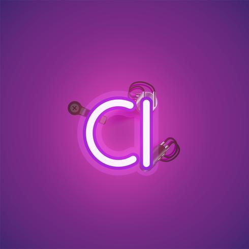 Carattere al neon realistico rosa con fili e console da un fontset, illustrazione vettoriale