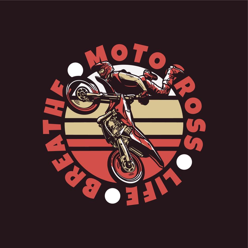 logo design vita motocross respirare con pilota di motocross che fa saltare attrazione illustrazione vintage vettore