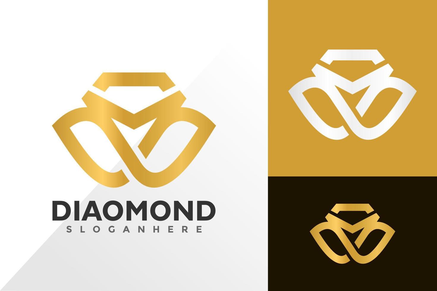 lettera d'oro m logo diamante e icona design concetto vettoriale per template