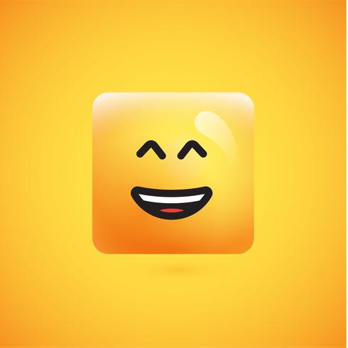 Alta emoticon gialla dettagliata dettagliata su un fondo giallo, illustrazione di vettore