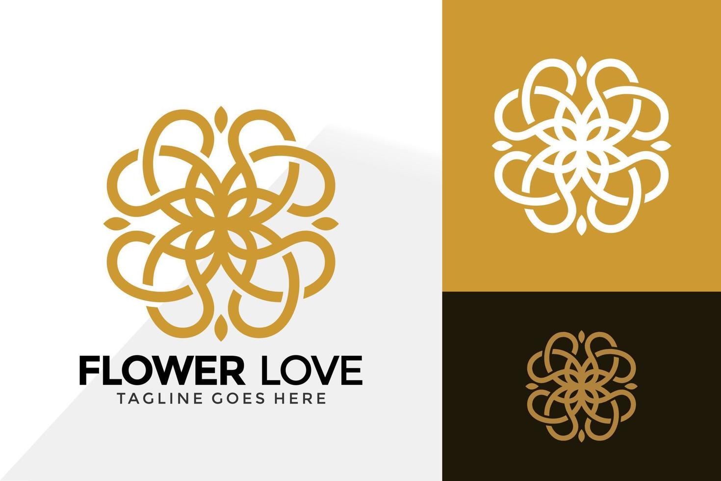 design del logo dell'amore del fiore, loghi dell'identità del marchio progetta il modello di illustrazione vettoriale