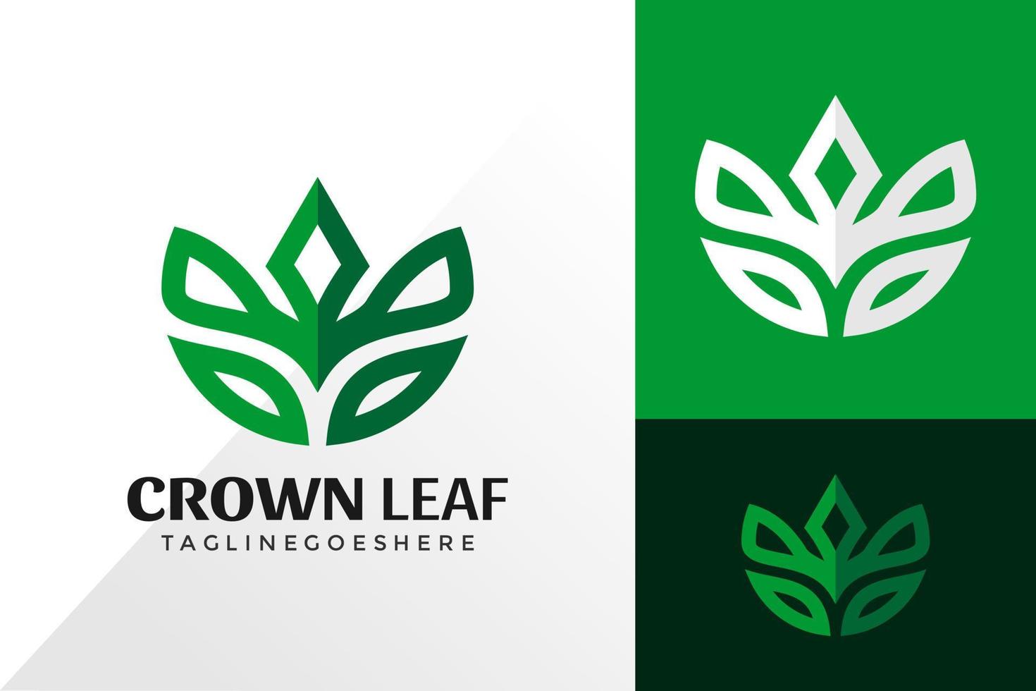 disegno vettoriale del logo della foglia della corona verde, concetto di design di loghi creativi per il modello