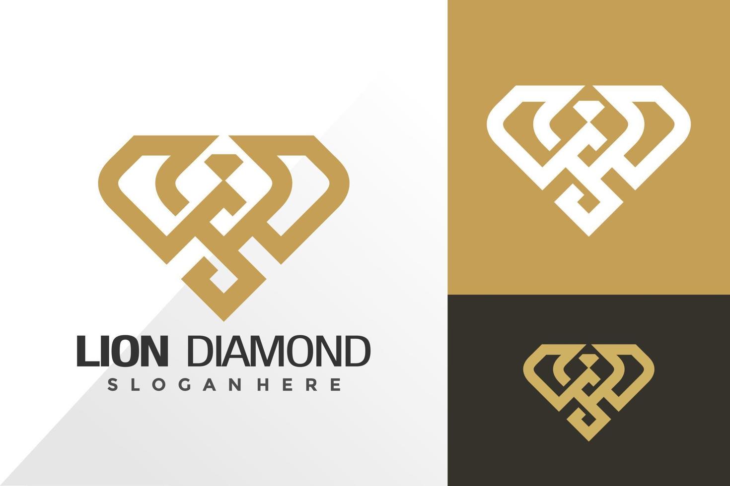 logo minimalista del diamante dei leoni e concetto di vettore di design dell'icona per il modello