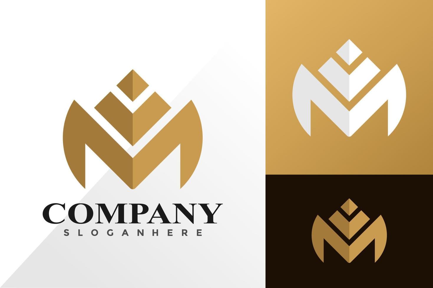 astratto m lettera piramide logo e icona design concetto vettoriale per template