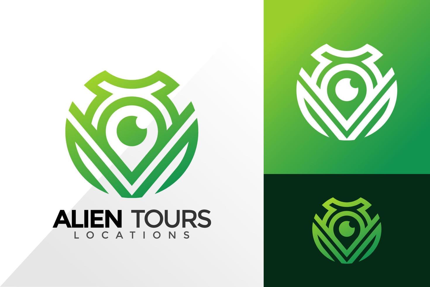 design del logo delle mappe dei pin della posizione aliena, loghi dell'identità del marchio progettano il modello di illustrazione vettoriale