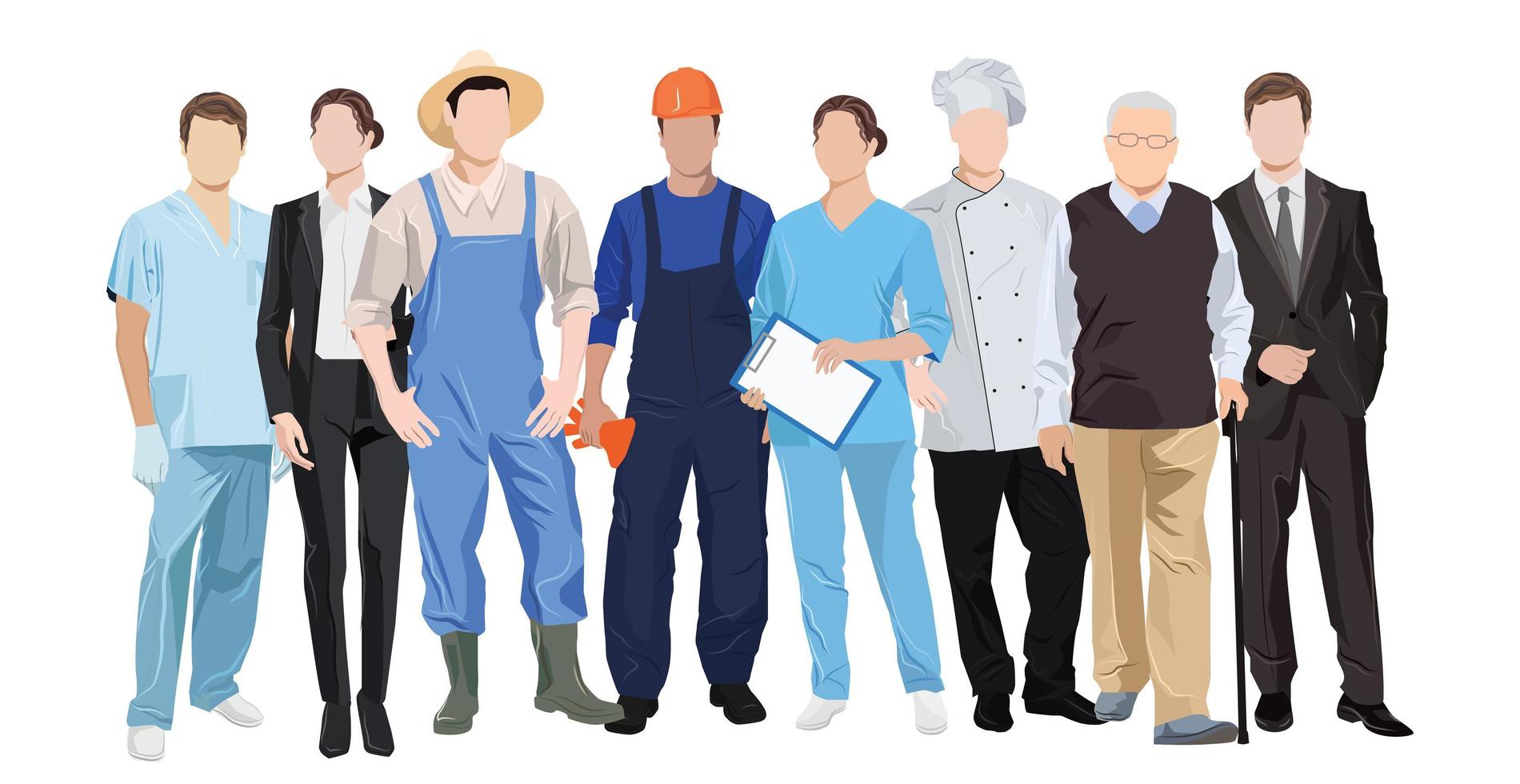 set di 8 pz persone di diverse professioni su sfondo bianco - vector