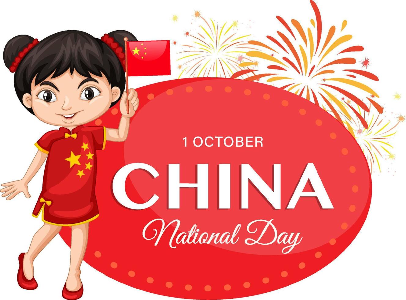 striscione per la festa nazionale della Cina con un personaggio dei cartoni animati di una ragazza cinese vettore