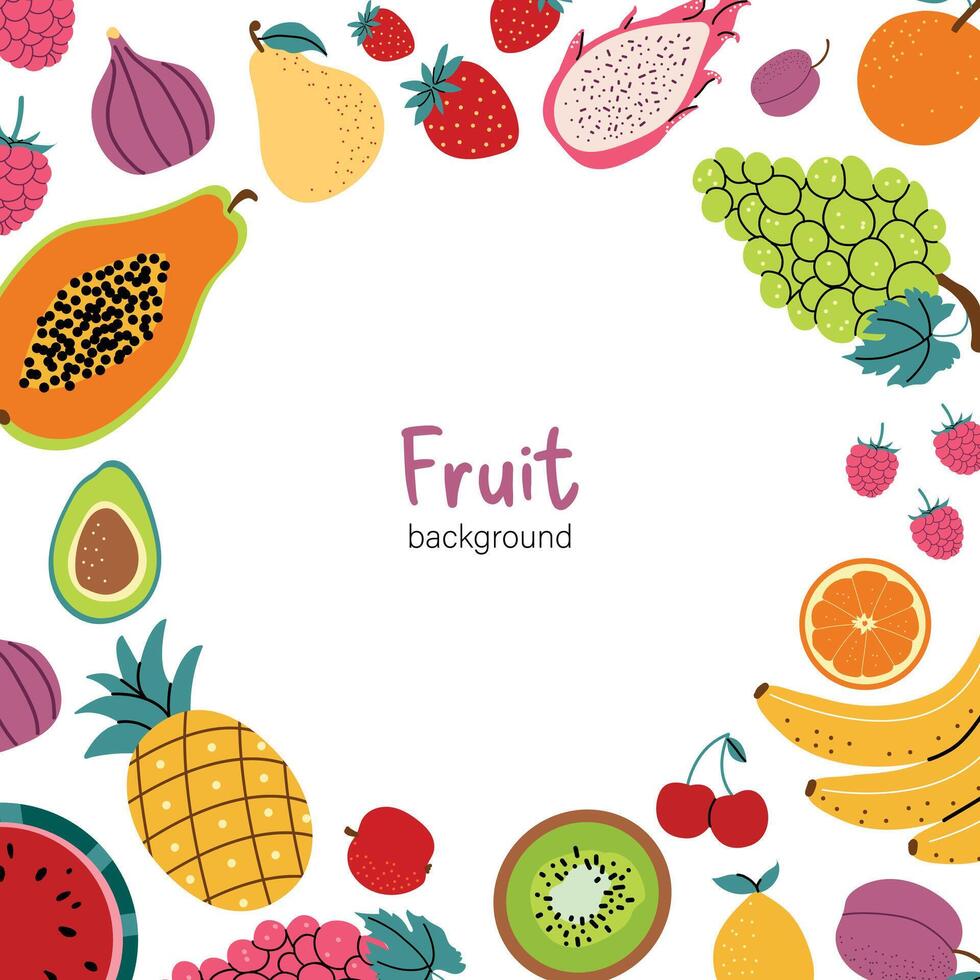 frutta striscione. impostato di frutta nel mano disegnato stile. dietetico nutrizione, biologico cibo composizione. piatto illustrazione di cartone animato isolato su bianca sfondo. vettore