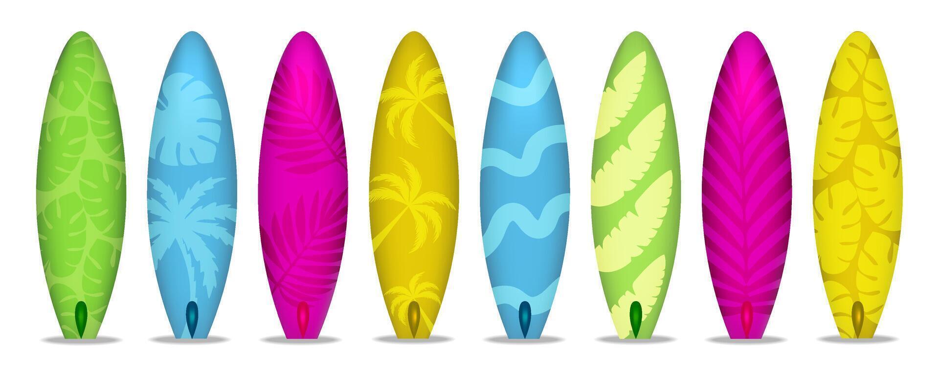 impostato di 3d colore tavole da surf su trasparente sfondo. illustrazione. sport e rilassare vettore