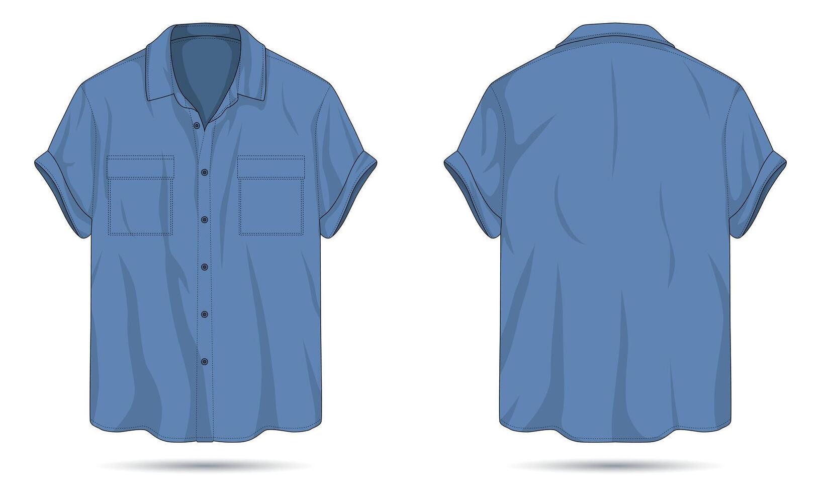 Uomini blu casuale camicia modello davanti e indietro Visualizza vettore