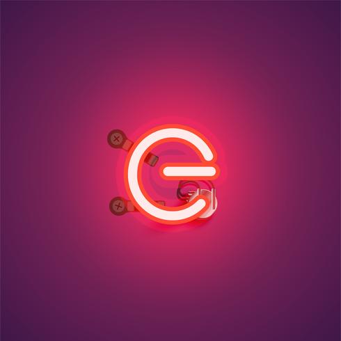 Carattere al neon realistico rosso con fili e console da un fontset, illustrazione vettoriale