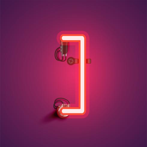 Carattere al neon realistico rosso con fili e console da un fontset, illustrazione vettoriale