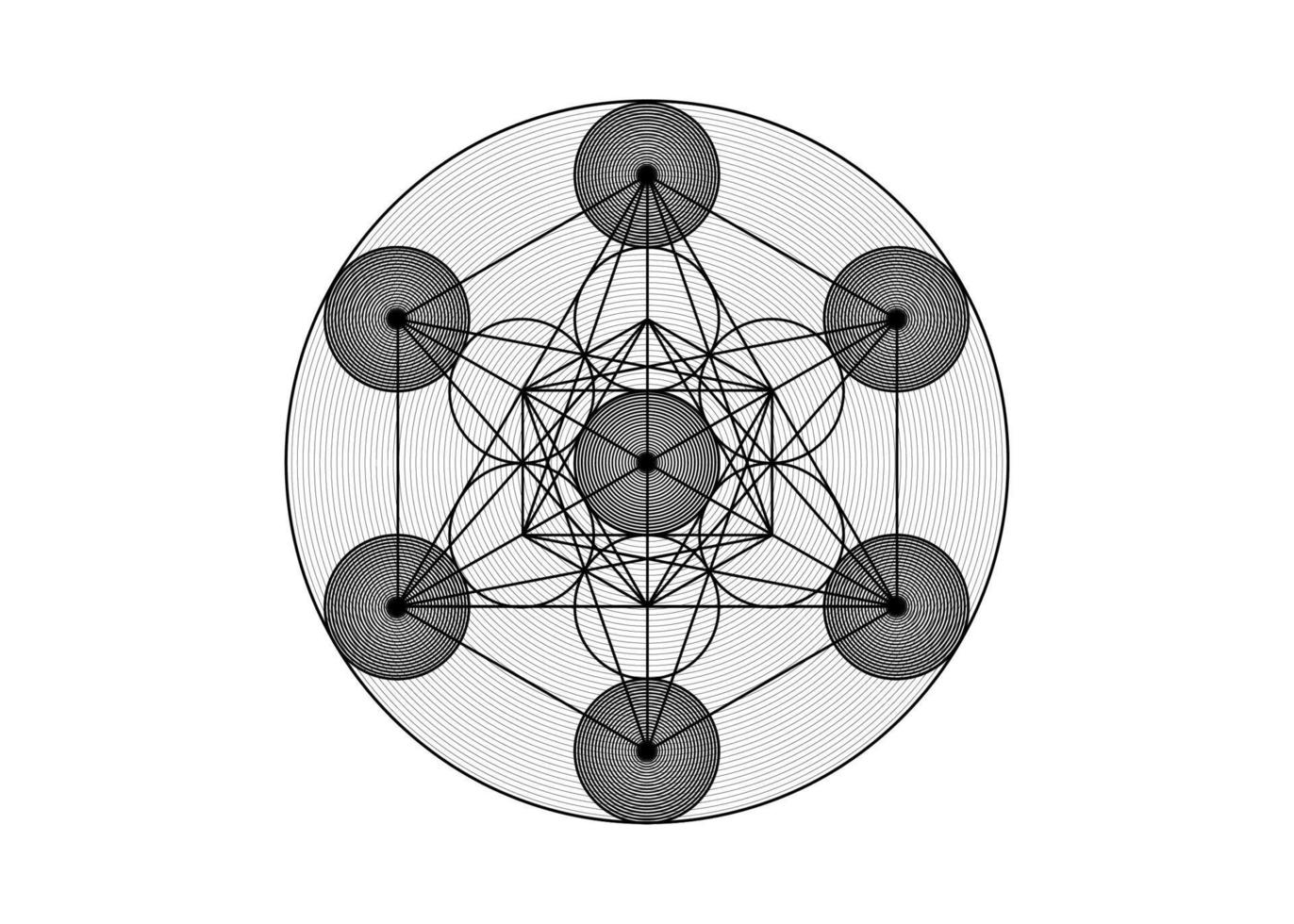 cubo di metatron, fiore della vita. geometria sacra, elementi geometrici grafici. icona mistica solidi platonici, disegno geometrico astratto, cerchi nel grano. vettore isolato su sfondo bianco