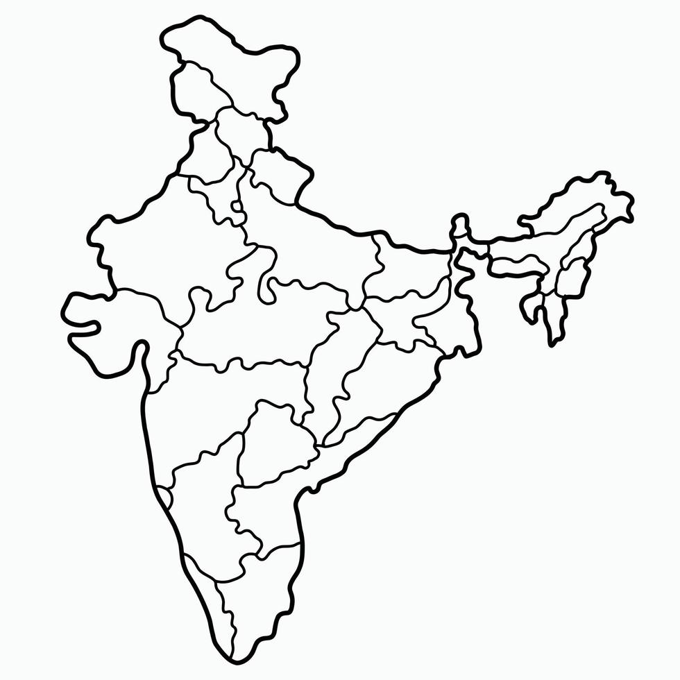 scarabocchiare il disegno a mano libera della mappa dell'india. vettore