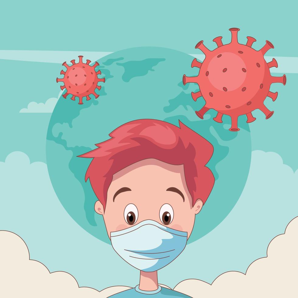 giovane con maschera per l'epidemia di coronavirus vettore