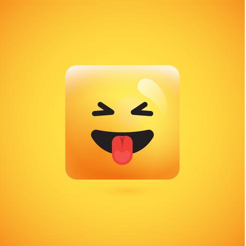 Alta emoticon gialla dettagliata dettagliata su un fondo giallo, illustrazione di vettore