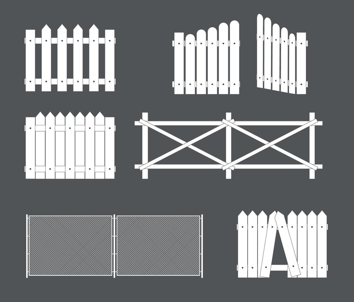sagome di vari tipi di recinzione, cancello di legno, metallo. illustrazione vettoriale
