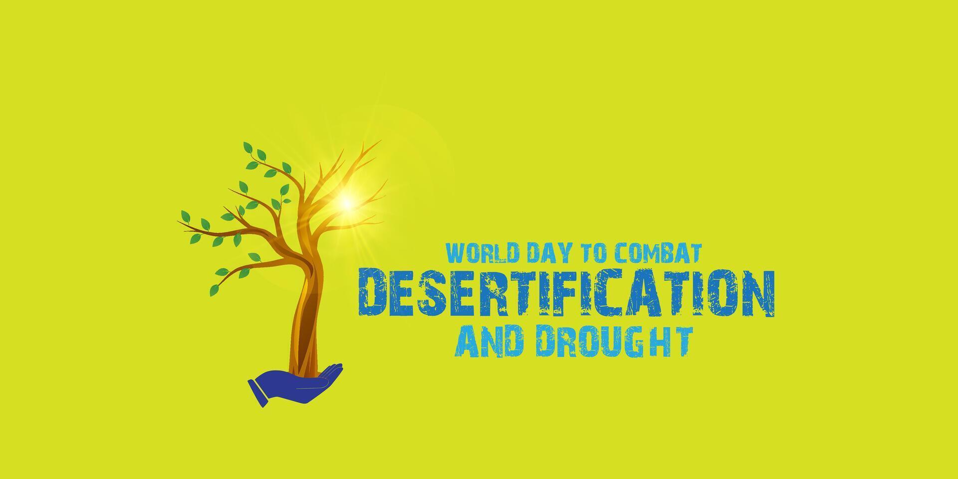 terra giorno o mondo ambiente giorno, combattere desertificazione e siccità concetto. clima modificare e globale riscaldamento tema. Salva nostro pianeta, proteggere verde natura. vivere e asciutto albero su globo nel mano. vettore