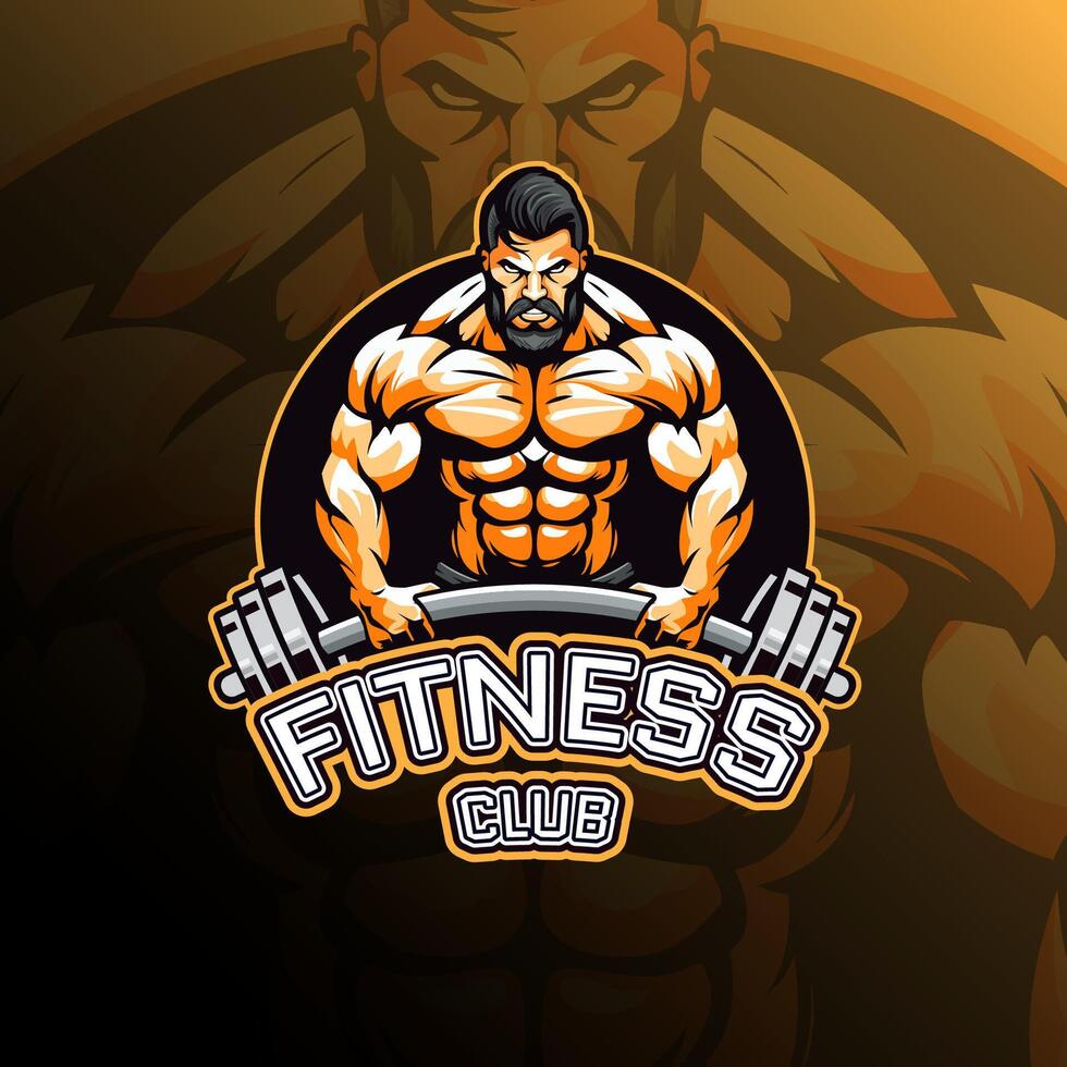 fitness uomo trasporto manubrio portafortuna logo design per distintivo, emblema, esport e maglietta stampa vettore